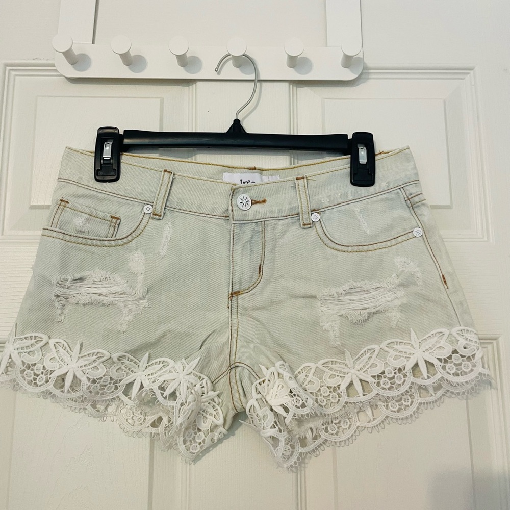 Brand new In's denim lace jean shorts